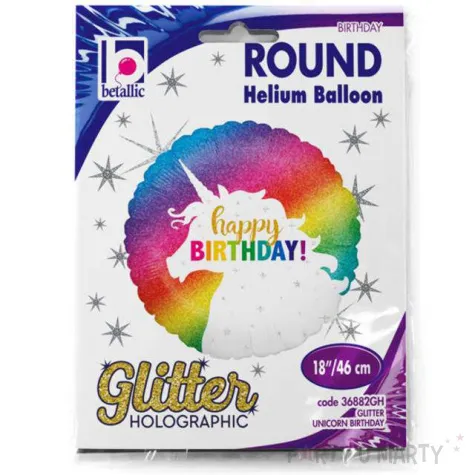balon foliowy happy birthday glitter unicorn grabo 18 rnd