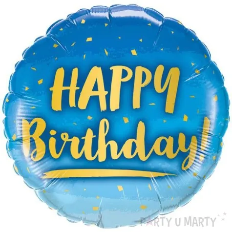 balon foliowy happy birthday gold and blue qualatex 18 rnd