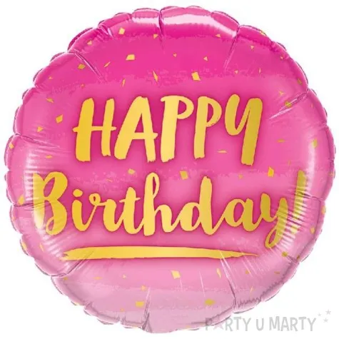 balon foliowy happy birthday gold and pink qualatex 18 rnd