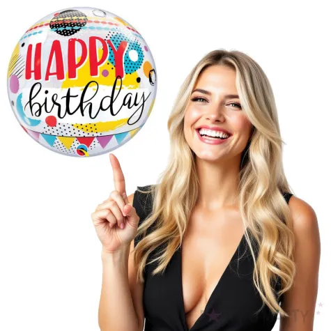 balon foliowy happy birthday kolka i groszki qualatex bubbles 22 orb