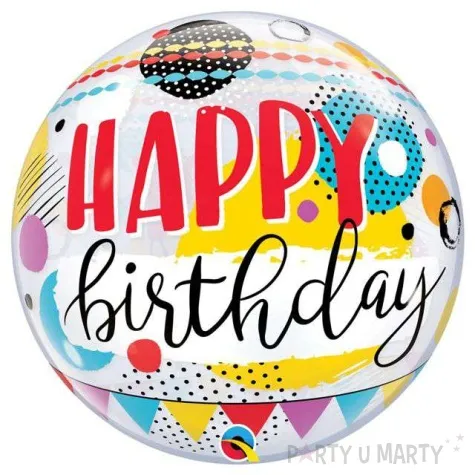 balon foliowy happy birthday kolka i groszki qualatex bubbles 22 orb