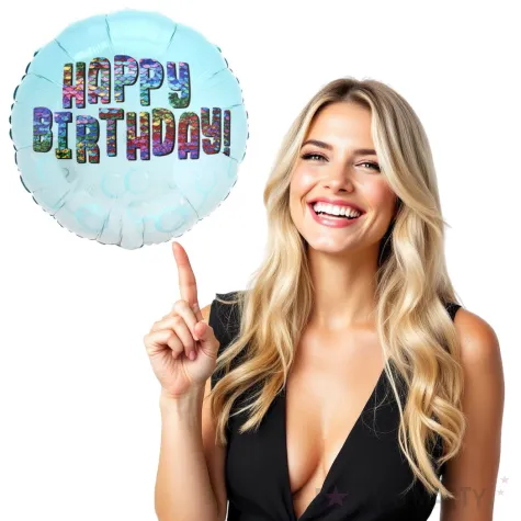 balon foliowy happy birthday kolorowe cekiny dekoracja na urodziny niebieski 18 rnd