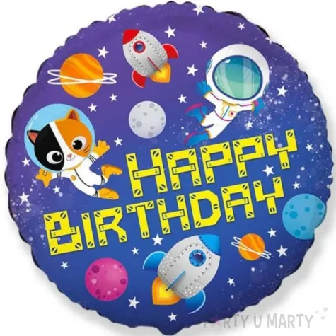 balon foliowy happy birthday kosmiczny kot flexmetal 18 rnd