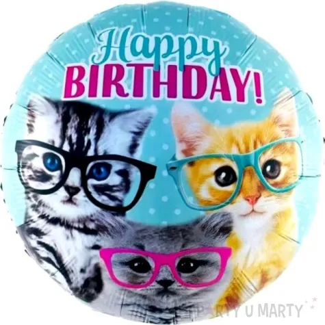 balon foliowy happy birthday koty w okularach jix 18 rnd