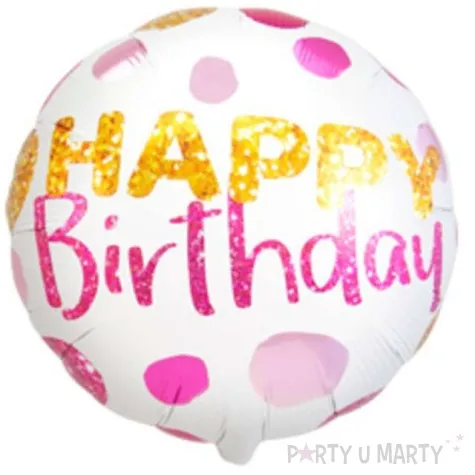 balon foliowy happy birthday kropki folat 18 rnd