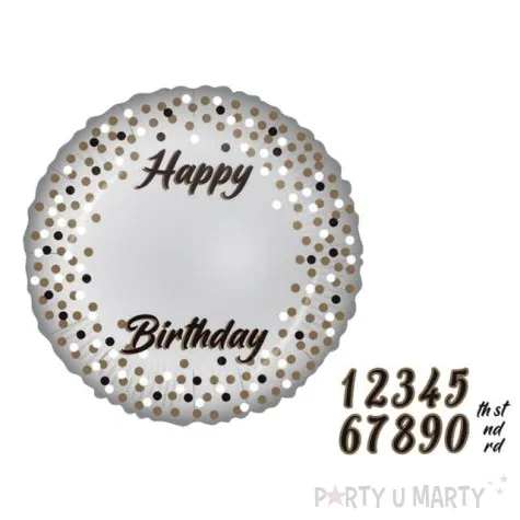 balon foliowy happy birthday naklejki cyfry srebrny procos 18 rnd