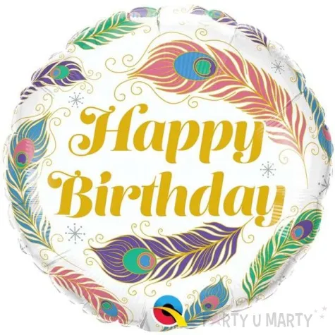 balon foliowy happy birthday pawie piora qualatex 18 rnd