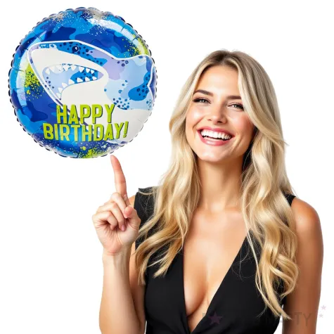 balon foliowy happy birthday rekin amscan 18 rnd