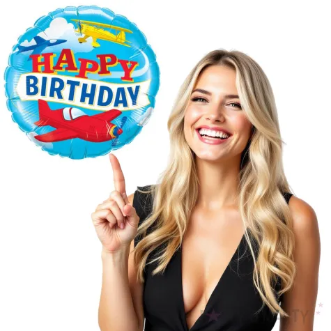 balon foliowy happy birthday samoloty qualatex 18 rnd