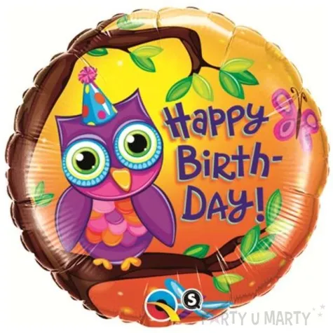 balon foliowy happy birthday sowa qualatex 18 rnd