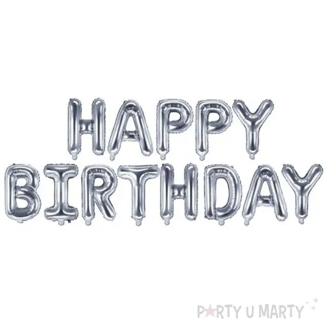 balon foliowy happy birthday srebrny partydeco 14 ltr