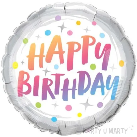 balon foliowy happy birthday teczowe gwiazdki i kropki qualatex 18 rnd