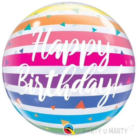balon foliowy happy birthday teczowe paski qualatex bubbles 22 orb