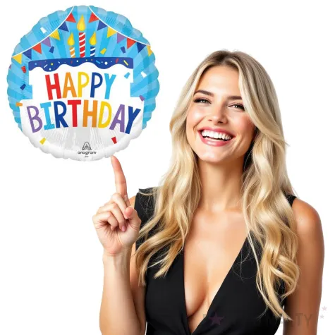 balon foliowy happy birthday tort dekoracja na urodziny niebieski 18 rnd