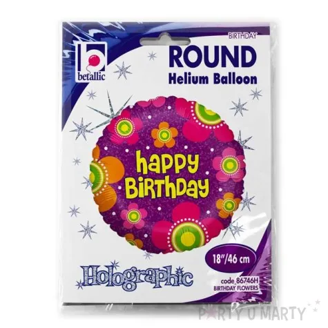 balon foliowy happy birthday z kwiatami betallic 18 cir