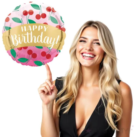 balon foliowy happy birthday z wisienkami amscan 18 rnd