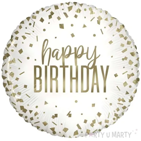 balon foliowy happy birthday zlote konfetti bialy unique 18 rnd