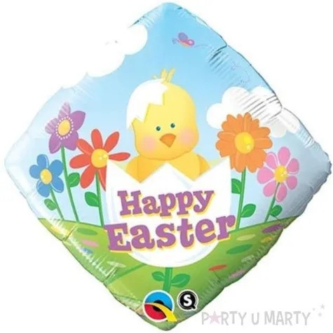 balon foliowy happy easter z kurczaczkiem qualatex 18 sqr