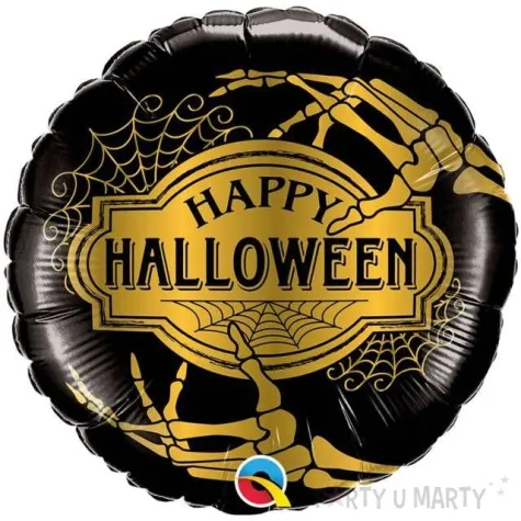 balon foliowy happy halloween czarno zloty qualatex 18 rnd