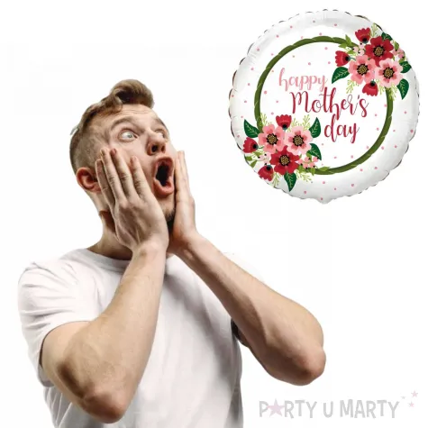 balon foliowy happy mothers day kwiaty dekoracja prezent na dzien matki bialy 18 rnd