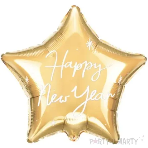balon foliowy happy new year gwiazda zloty partydeco 19 5 str