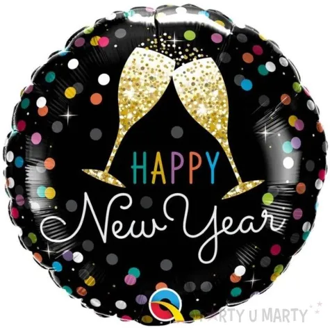 balon foliowy happy new year kieliszki qualatex 18 rnd