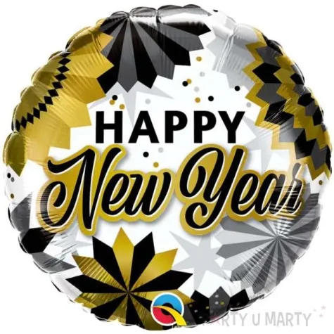 balon foliowy happy new year rozety bialo zloty qualatex 18 rnd