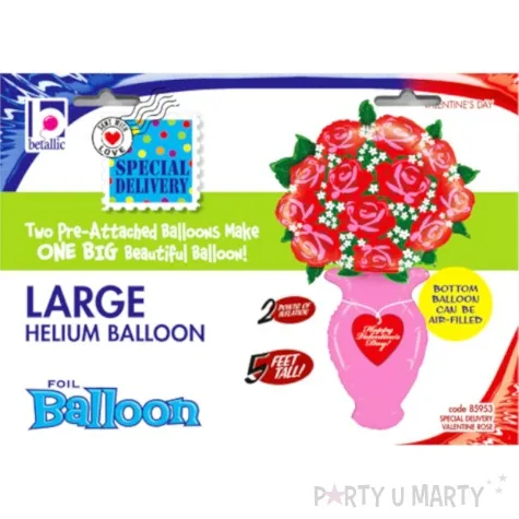 balon foliowy happy valentines day roze w wazonie rozowy betallic 52 shp