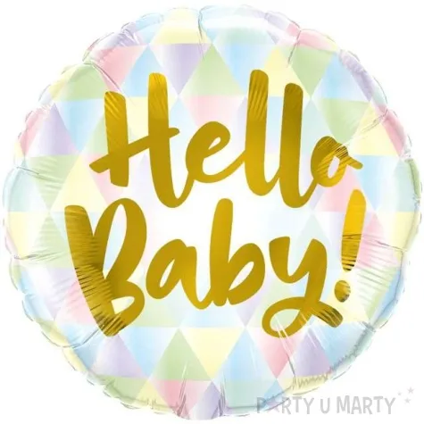 balon foliowy hello baby pastelowe trojkaty qualatex 18 rnd