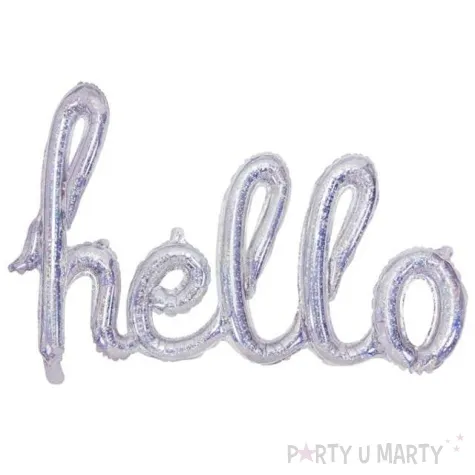 balon foliowy hello srebrny holograficzny partydeco 28 shp