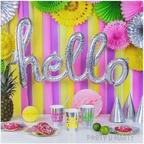 balon foliowy hello srebrny holograficzny partydeco 28 shp