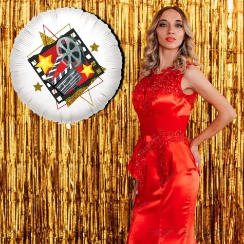 balon foliowy hollywood party klaps filmowy bialy 18 rnd