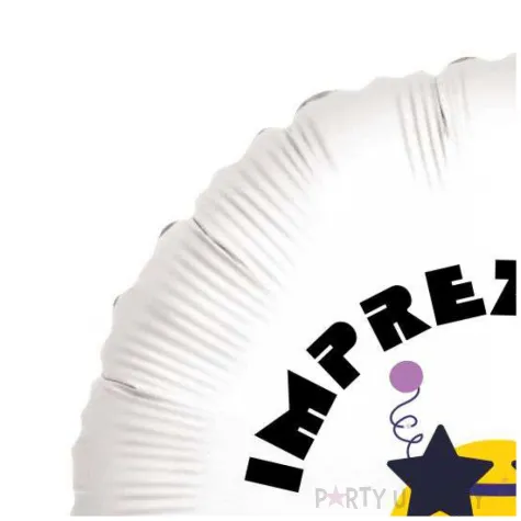 balon foliowy imprezkaaa je je jeee bialy 18 rnd