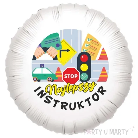 balon foliowy instruktor jazdy najlepszy znak bialy 18 rnd