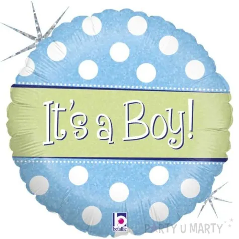 balon foliowy its a boy biale grochy blekitny betallic 18 rnd