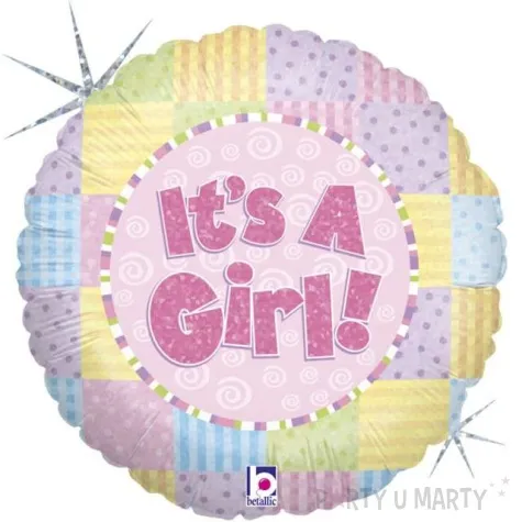 balon foliowy its a girl patchwork betallic 18 rnd
