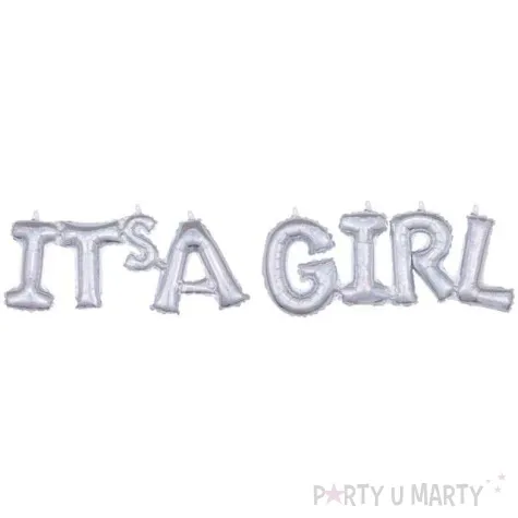 balon foliowy its a girl srebrny holograficzny amscan zestaw
