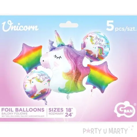 balon foliowy jednorozec i tecze godan zestaw