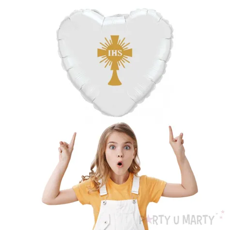 balon foliowy kielich z hostia bialo zloty 18 hrt