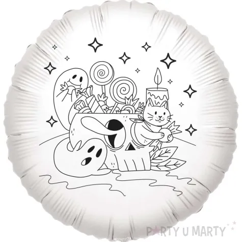 balon foliowy kolorowanka cukierek lub psikus bialy 18 rnd