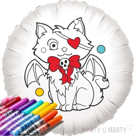 balon foliowy kolorowanka kot z kokarda bialy 18 rnd