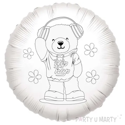 balon foliowy kolorowanka mis i hip hop bialy 18 rnd