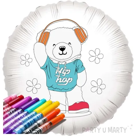 balon foliowy kolorowanka mis i hip hop bialy 18 rnd