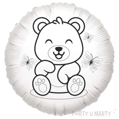 balon foliowy kolorowanka mis i motylki bialy 18 rnd