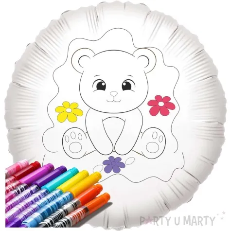 balon foliowy kolorowanka mis i pastelki bialy 18 rnd