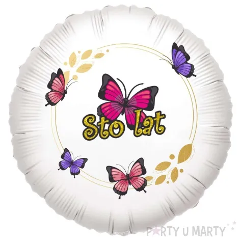 balon foliowy kolorowe motylki 100 lat bialy 18 rnd