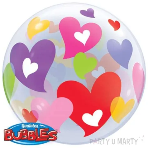 balon foliowy kolorowe serca qualatex bubble 22 orb