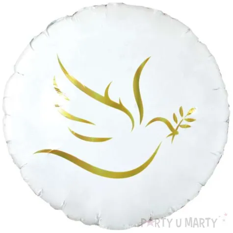 balon foliowy komunia swieta golabek z galazka oliwna bialy godan 18 rnd