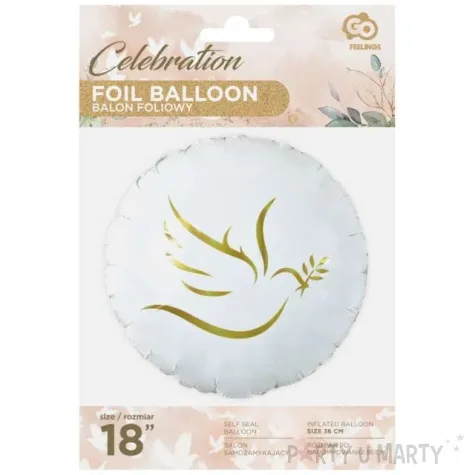 balon foliowy komunia swieta golabek z galazka oliwna bialy godan 18 rnd