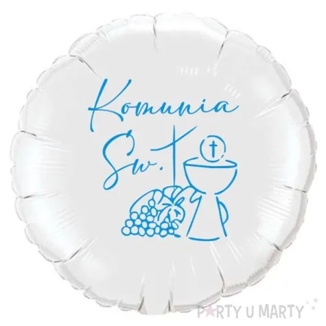 balon foliowy komunia swieta kielich bialo blekitny 18 rnd